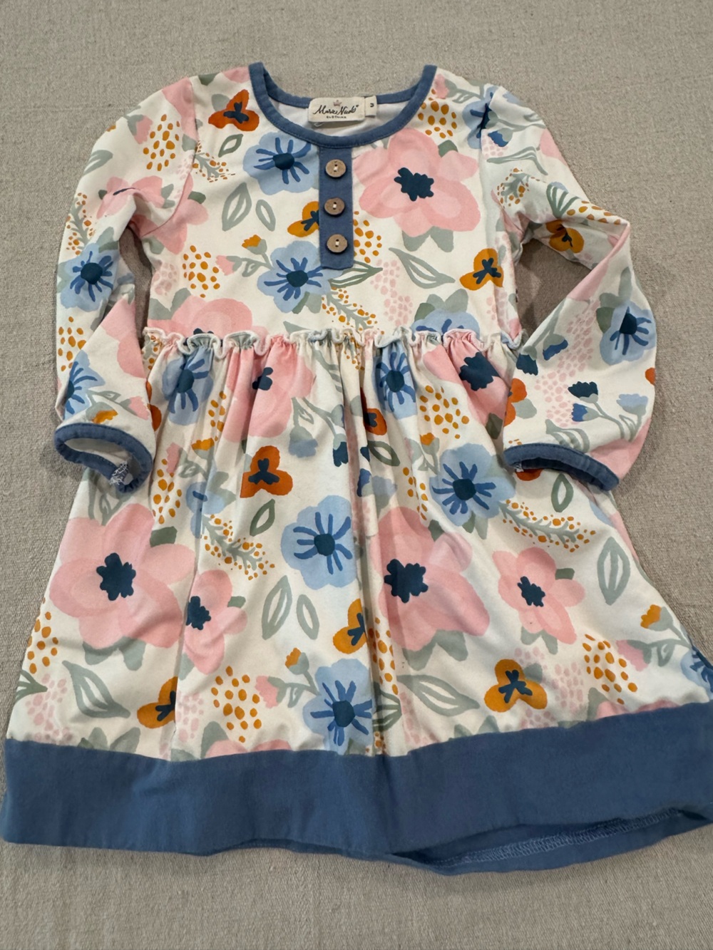 Girls Floral Long-Sleeve Casual Dress - Pink & Blue